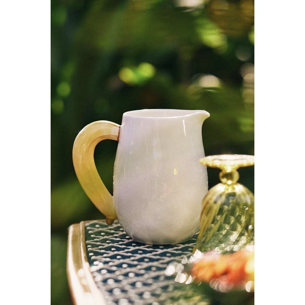 Farm Rio X Anthropologie Hand Painted Yellow Banana Stoneware Pitcher 55 oz. NWT